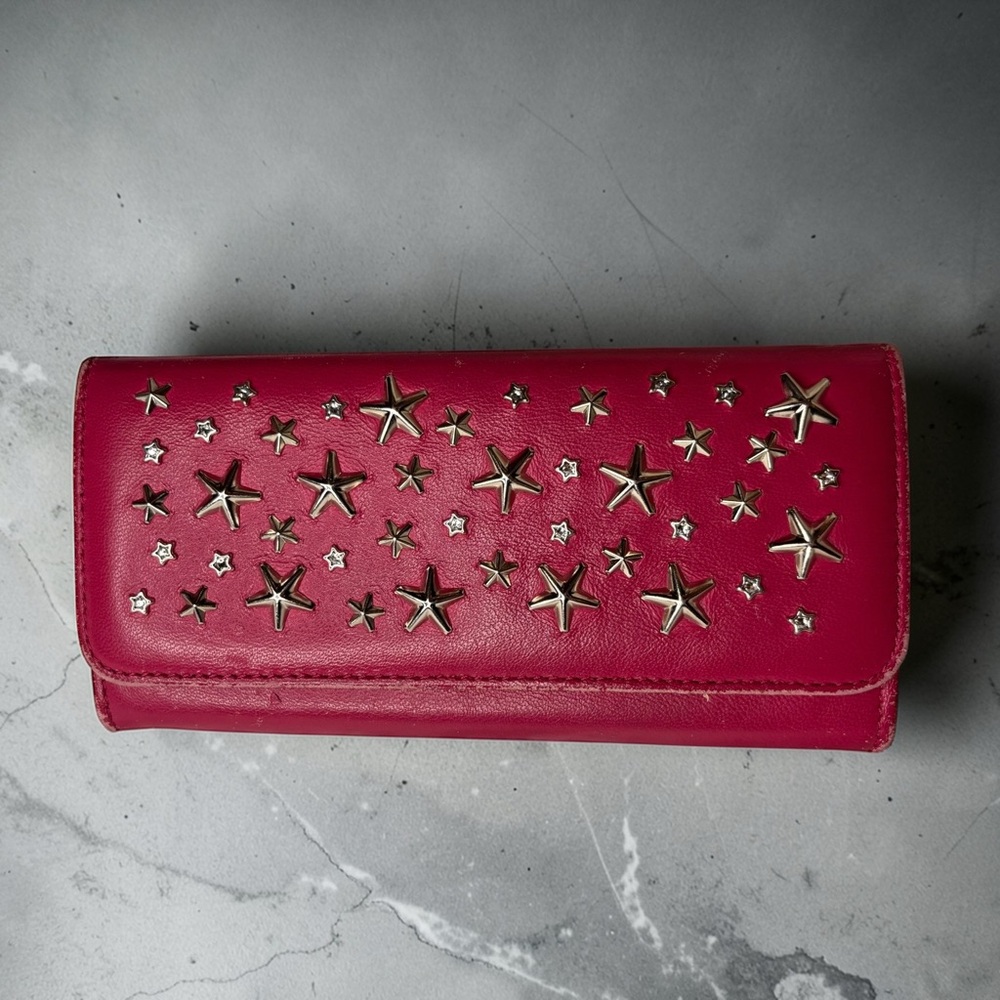 🌟Jimmy Choo Red Filipa Star Studded Wallet